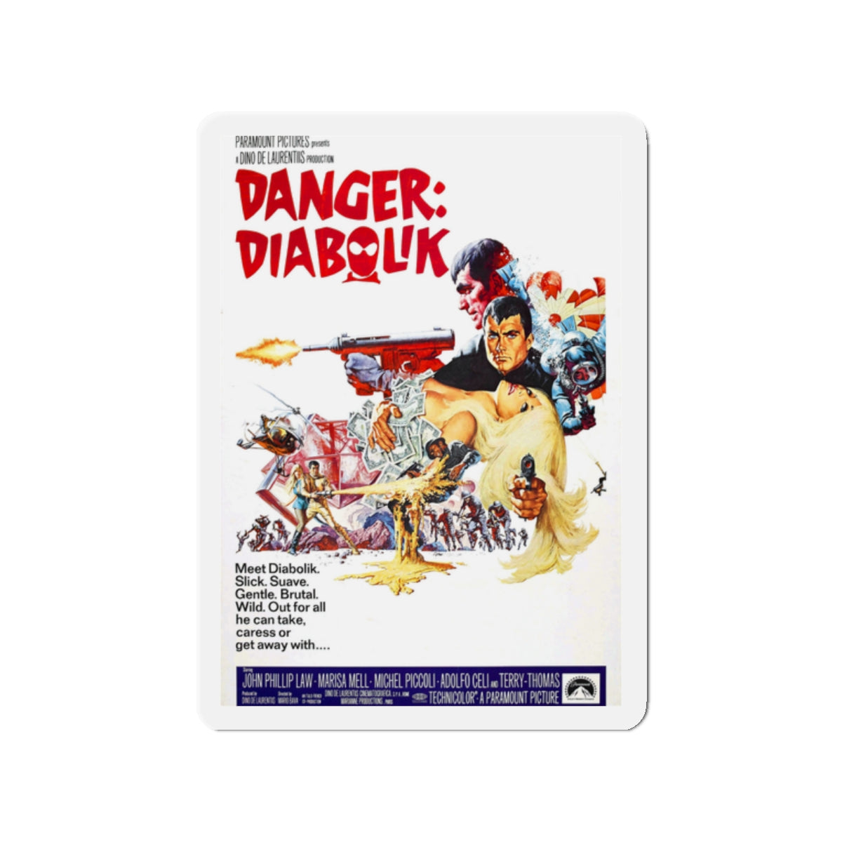 DANGER DIABOLIK 1968 Movie Poster - Die-Cut Magnet-2" x 2"-The Sticker Space