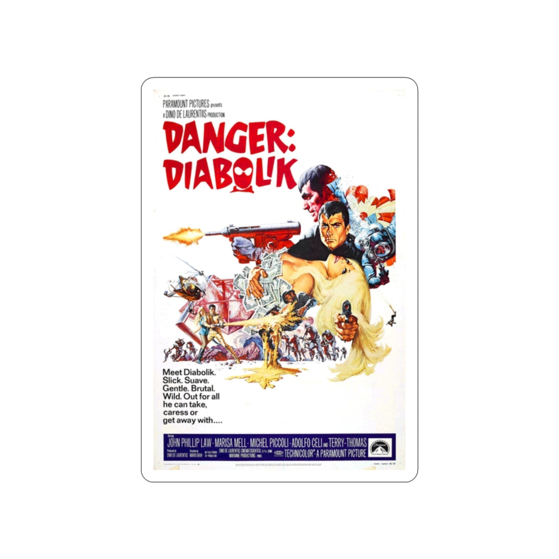 DANGER DIABOLIK 1968 Movie Poster STICKER Vinyl Die-Cut Decal-2 Inch-The Sticker Space