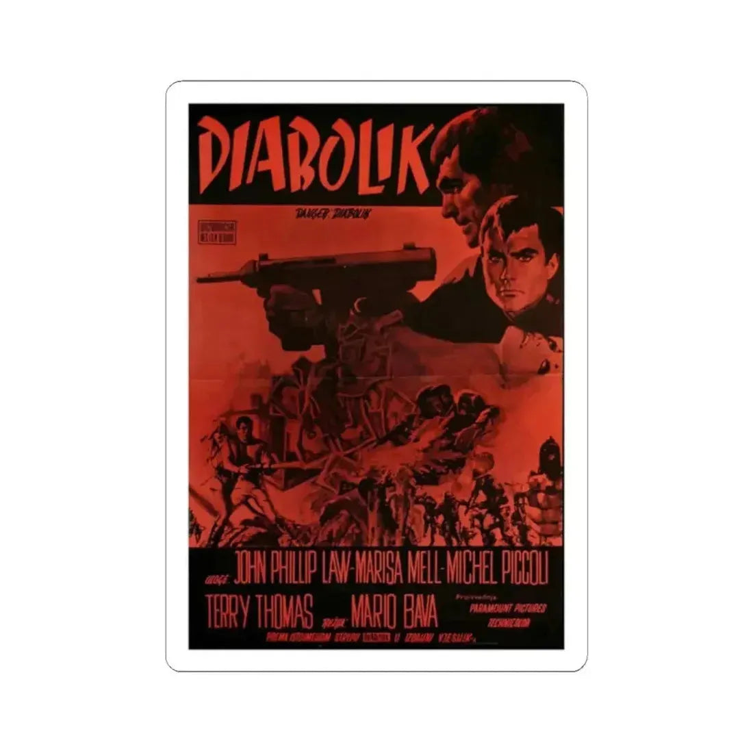 DANGER DIABOLIK (2) 1968 Movie Poster - STICKER Vinyl Kiss-Cut Decal 2 Inch White - The Sticker Space