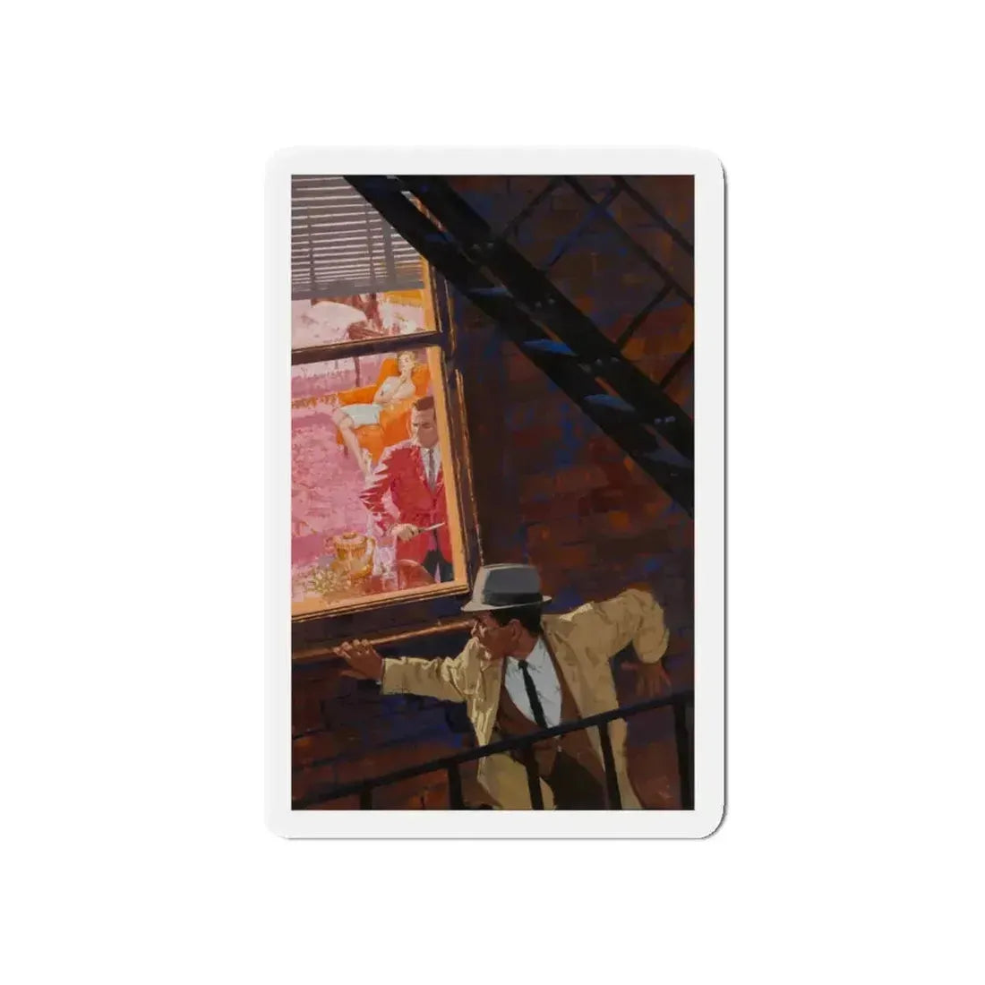 Danger on the Fire Escape (Magazine Illustration) Refrigerator Magnet 3 Inch Die-Cut - The Sticker Space