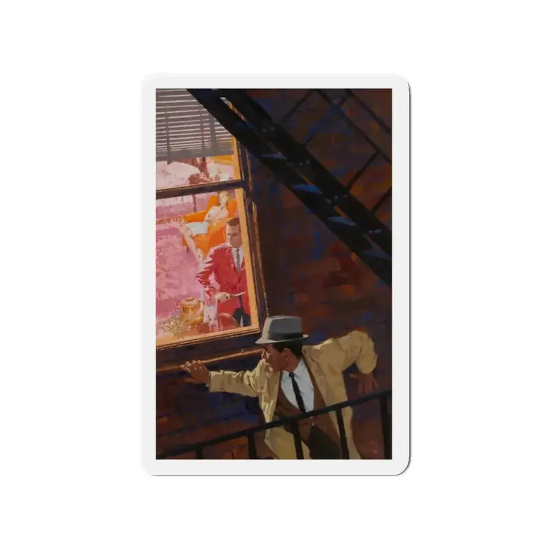 Danger on the Fire Escape (Magazine Illustration) Refrigerator Magnet - The Sticker Space