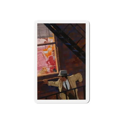 Danger on the Fire Escape (Magazine Illustration) Refrigerator Magnet - The Sticker Space