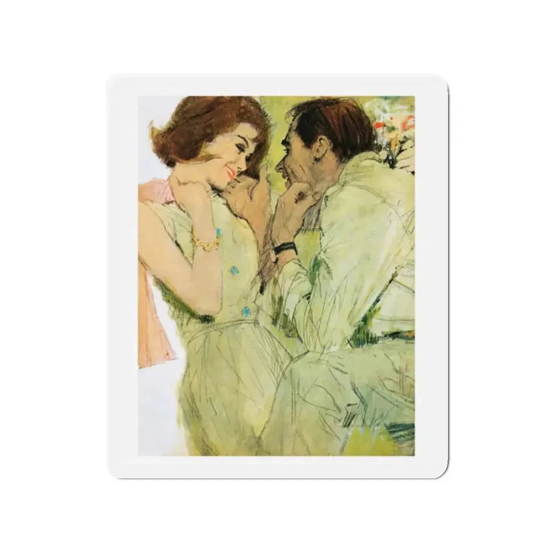 Danger Wife At Work! by Mary James, Woman's Own magazine, 1963 (Magazine Illustration) Refrigerator Magnet 2 Inch - The Sticker Space