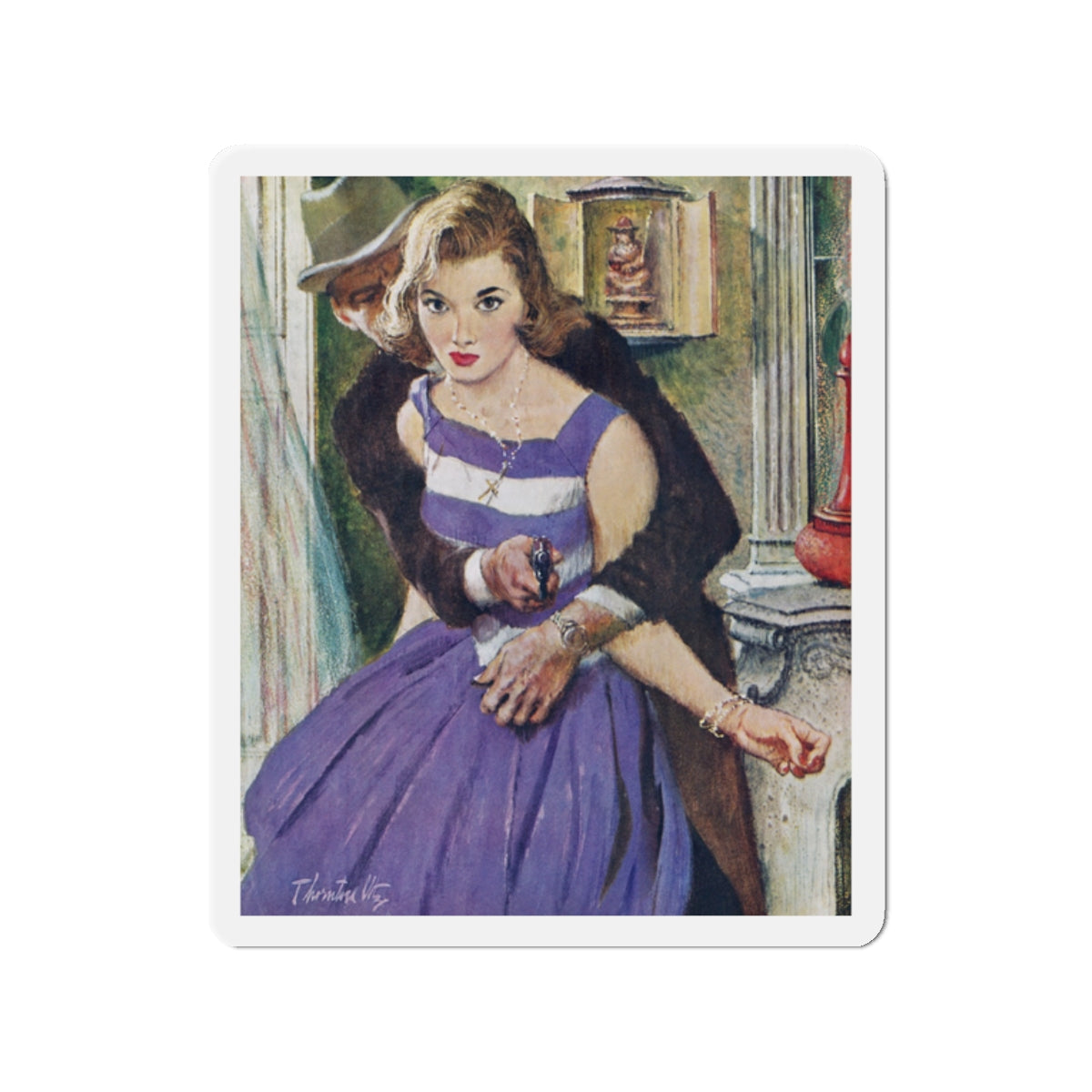 Dangerous Bluff by Thomas Walsh, The Saturday Evening Post, 1960 (Magazine Illustration) Refrigerator Magnet-2" x 2"-The Sticker Space