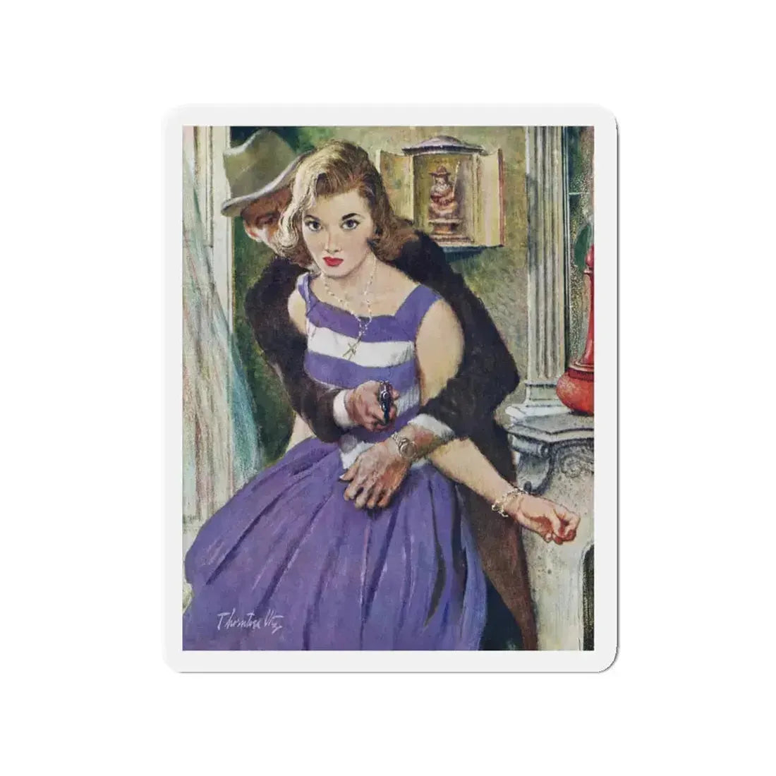 Dangerous Bluff by Thomas Walsh, The Saturday Evening Post, 1960 (Magazine Illustration) Refrigerator Magnet 3 Inch - The Sticker Space