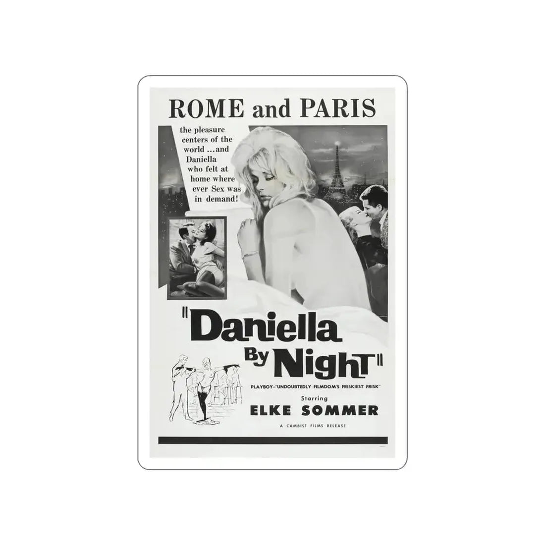 DANIELLA BY NIGHT 1961 Movie Poster STICKER Vinyl Die-Cut Decal 4 Inch - The Sticker Space