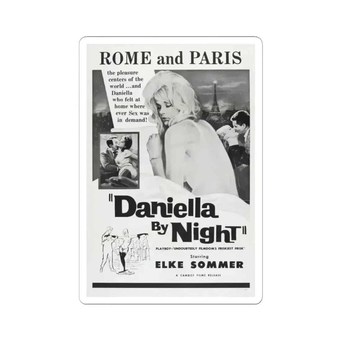 DANIELLA BY NIGHT 1961 Movie Poster - STICKER Vinyl Kiss-Cut Decal 2 Inch White - The Sticker Space