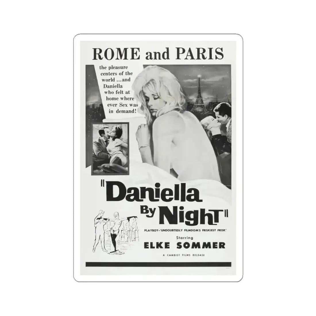 DANIELLA BY NIGHT 1961 Movie Poster - STICKER Vinyl Kiss-Cut Decal 3 Inch White - The Sticker Space