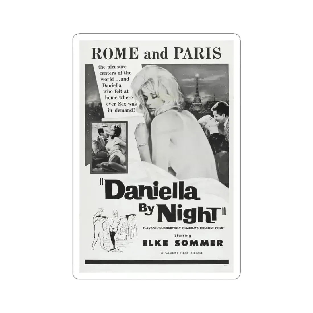 DANIELLA BY NIGHT 1961 Movie Poster - STICKER Vinyl Kiss-Cut Decal 4 Inch White - The Sticker Space