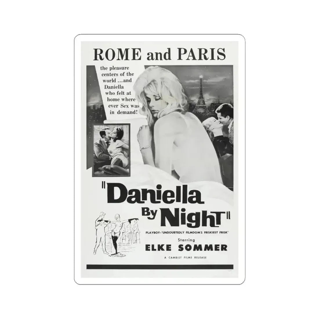 DANIELLA BY NIGHT 1961 Movie Poster - STICKER Vinyl Kiss-Cut Decal 6 Inch White - The Sticker Space