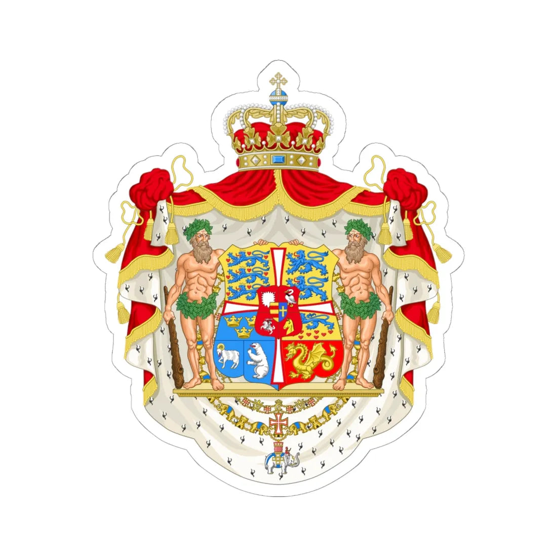Danmarks rigsvåben 1947-1972 (Denmark) (Coat of Arms) STICKER Vinyl Kiss-Cut Decal 6 Inch White - The Sticker Space