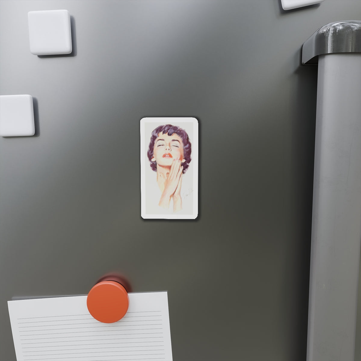 Dark Haired Women Portrait (c. 1950s) (Magazine Illustration) Refrigerator Magnet-The Sticker Space