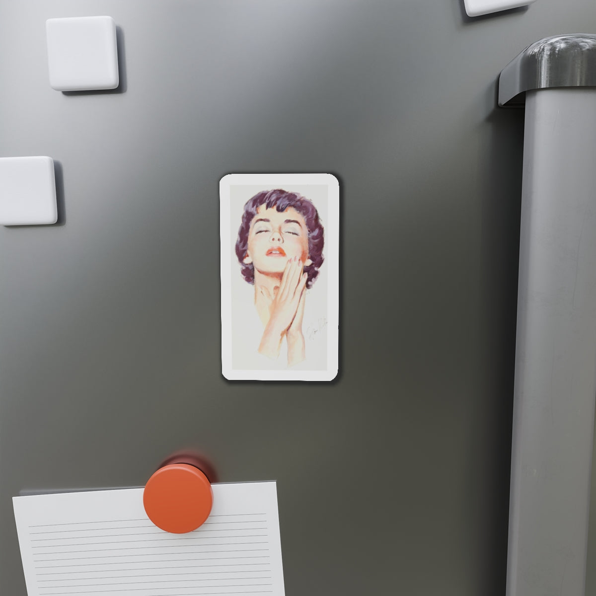 Dark Haired Women Portrait (c. 1950s) (Magazine Illustration) Refrigerator Magnet-The Sticker Space