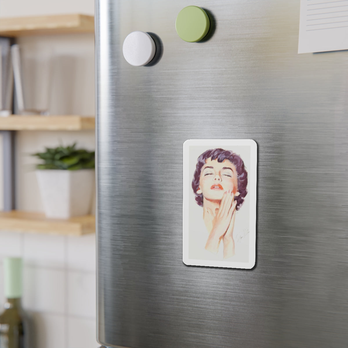 Dark Haired Women Portrait (c. 1950s) (Magazine Illustration) Refrigerator Magnet-The Sticker Space