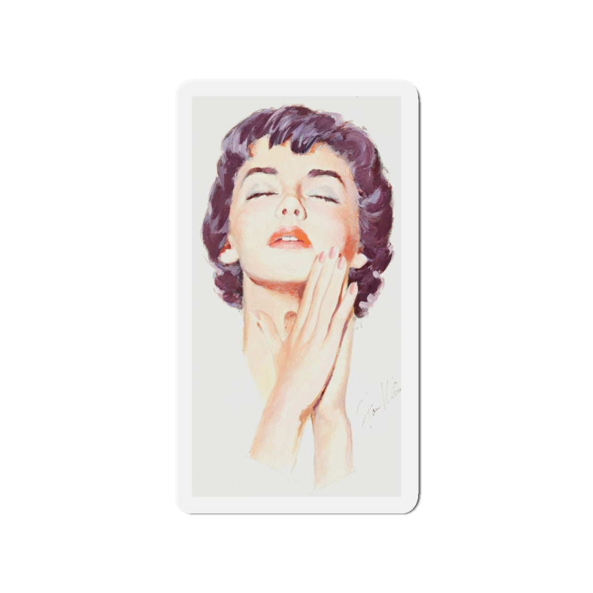 Dark Haired Women Portrait (c. 1950s) (Magazine Illustration) Refrigerator Magnet-3" x 3"-The Sticker Space