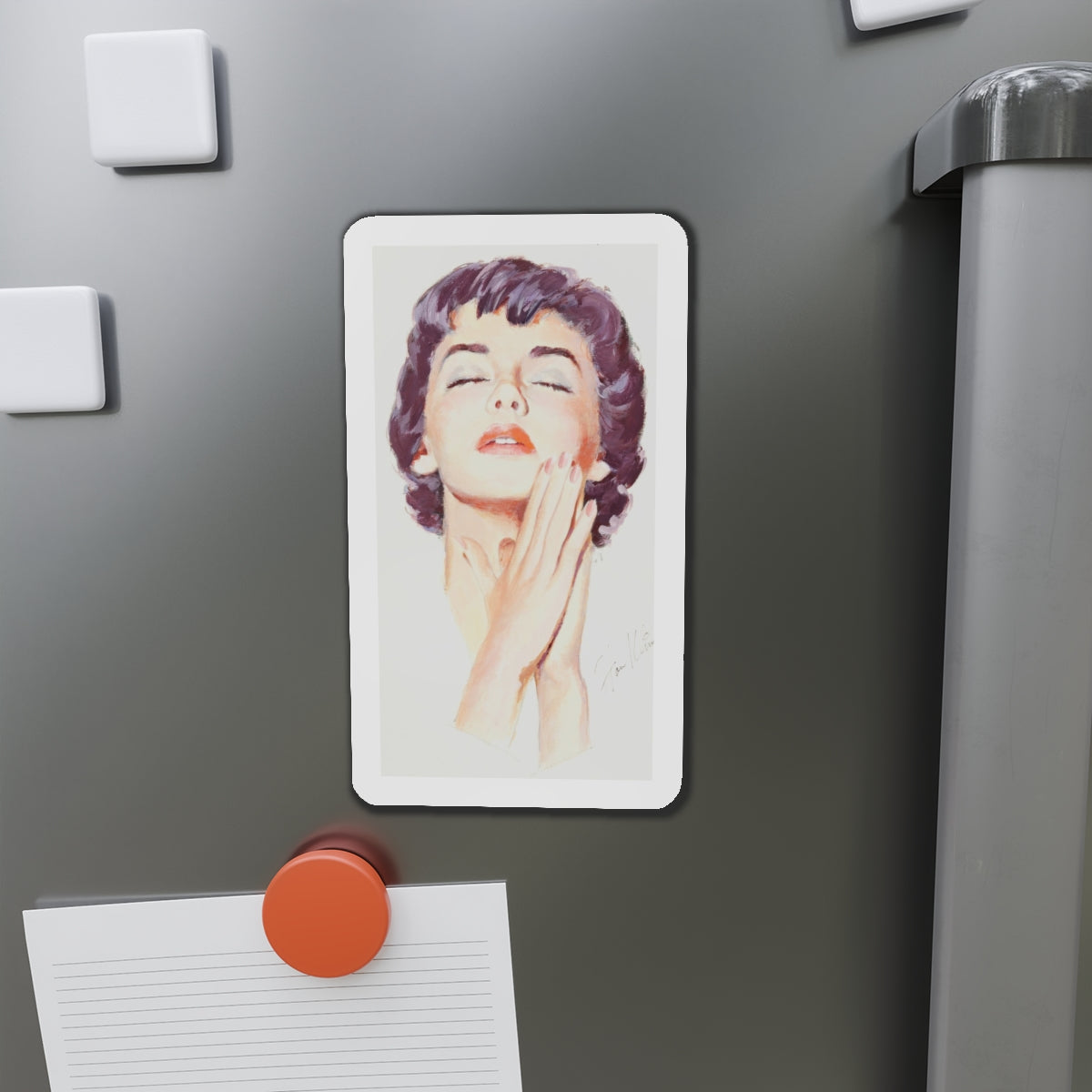 Dark Haired Women Portrait (c. 1950s) (Magazine Illustration) Refrigerator Magnet-The Sticker Space