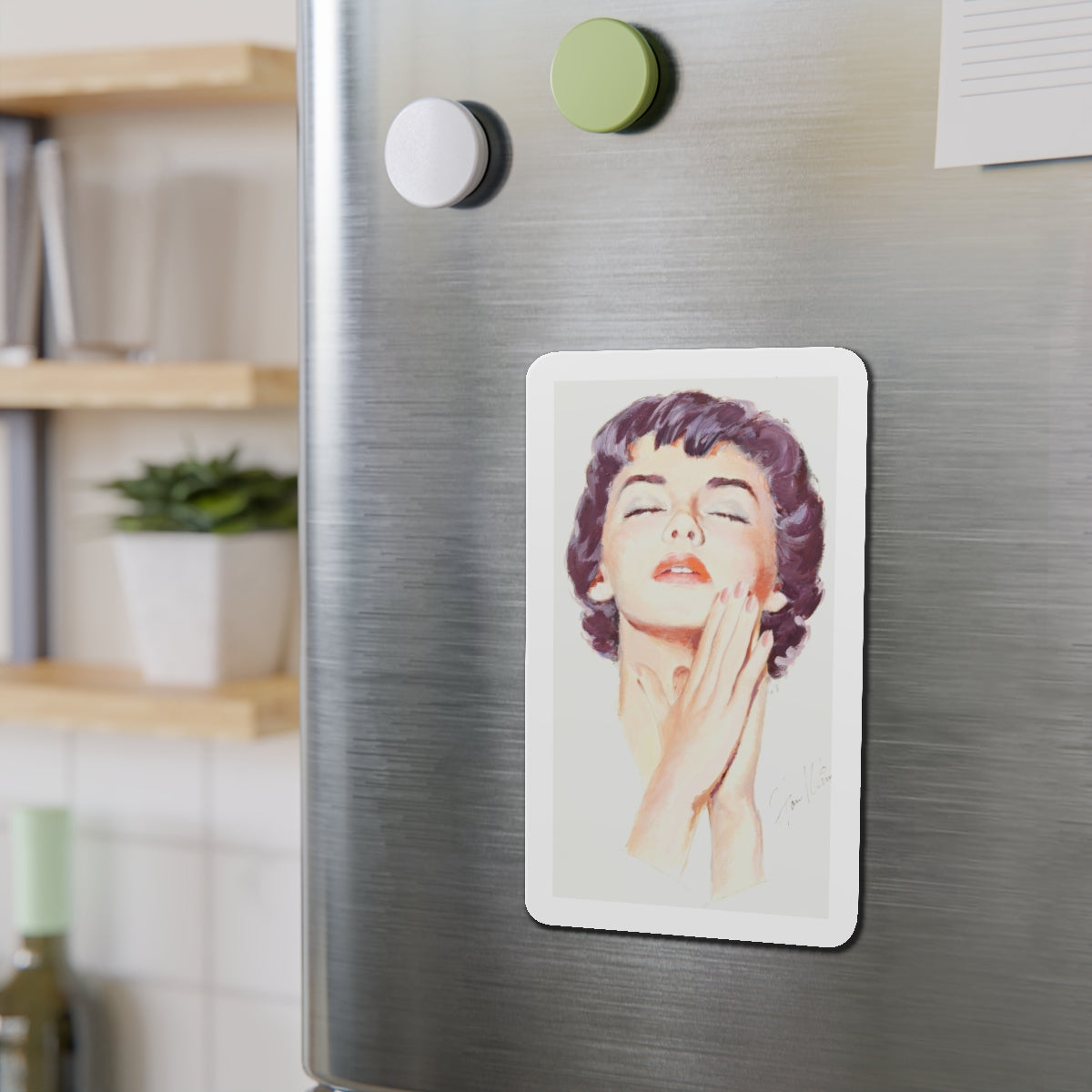 Dark Haired Women Portrait (c. 1950s) (Magazine Illustration) Refrigerator Magnet-The Sticker Space