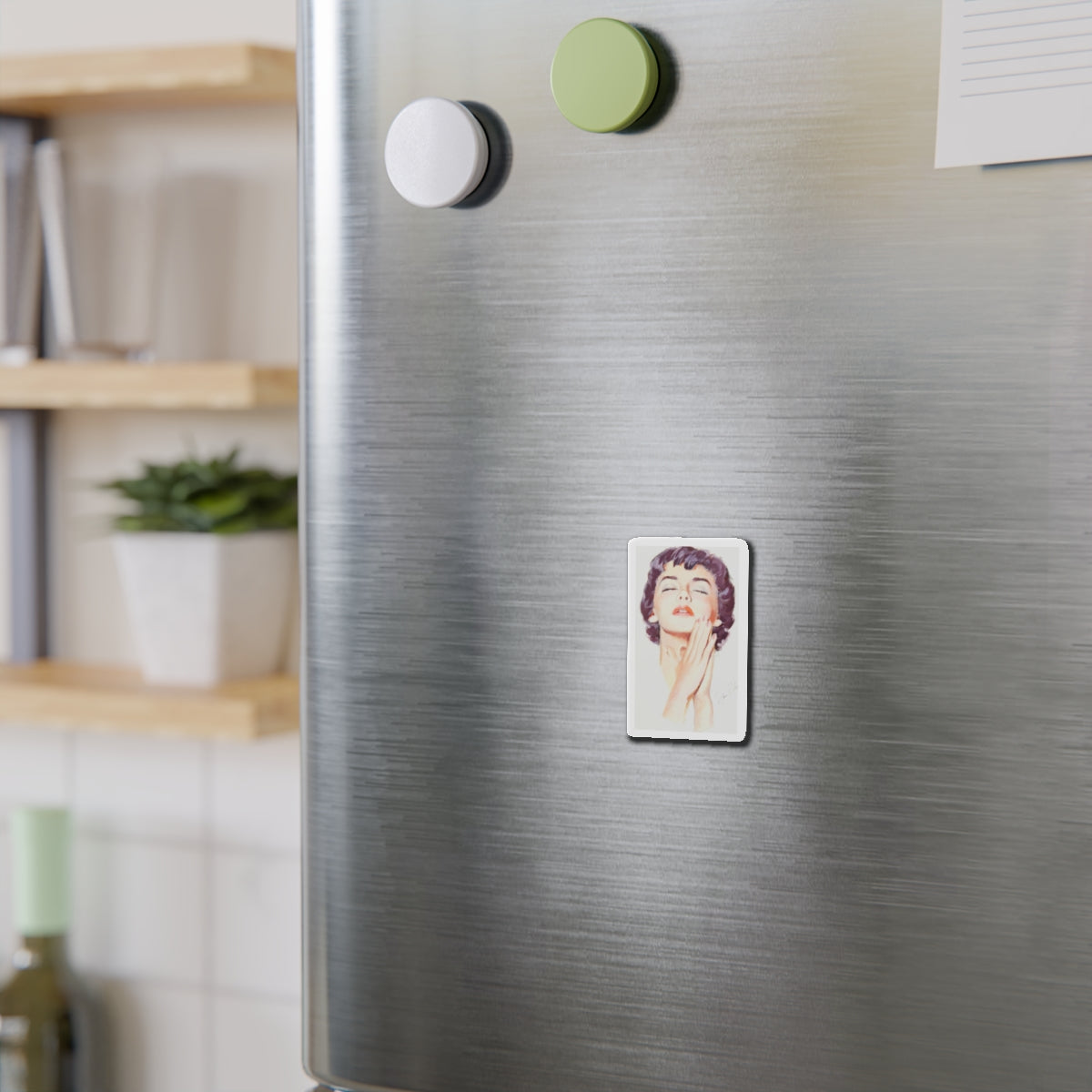 Dark Haired Women Portrait (c. 1950s) (Magazine Illustration) Refrigerator Magnet-The Sticker Space