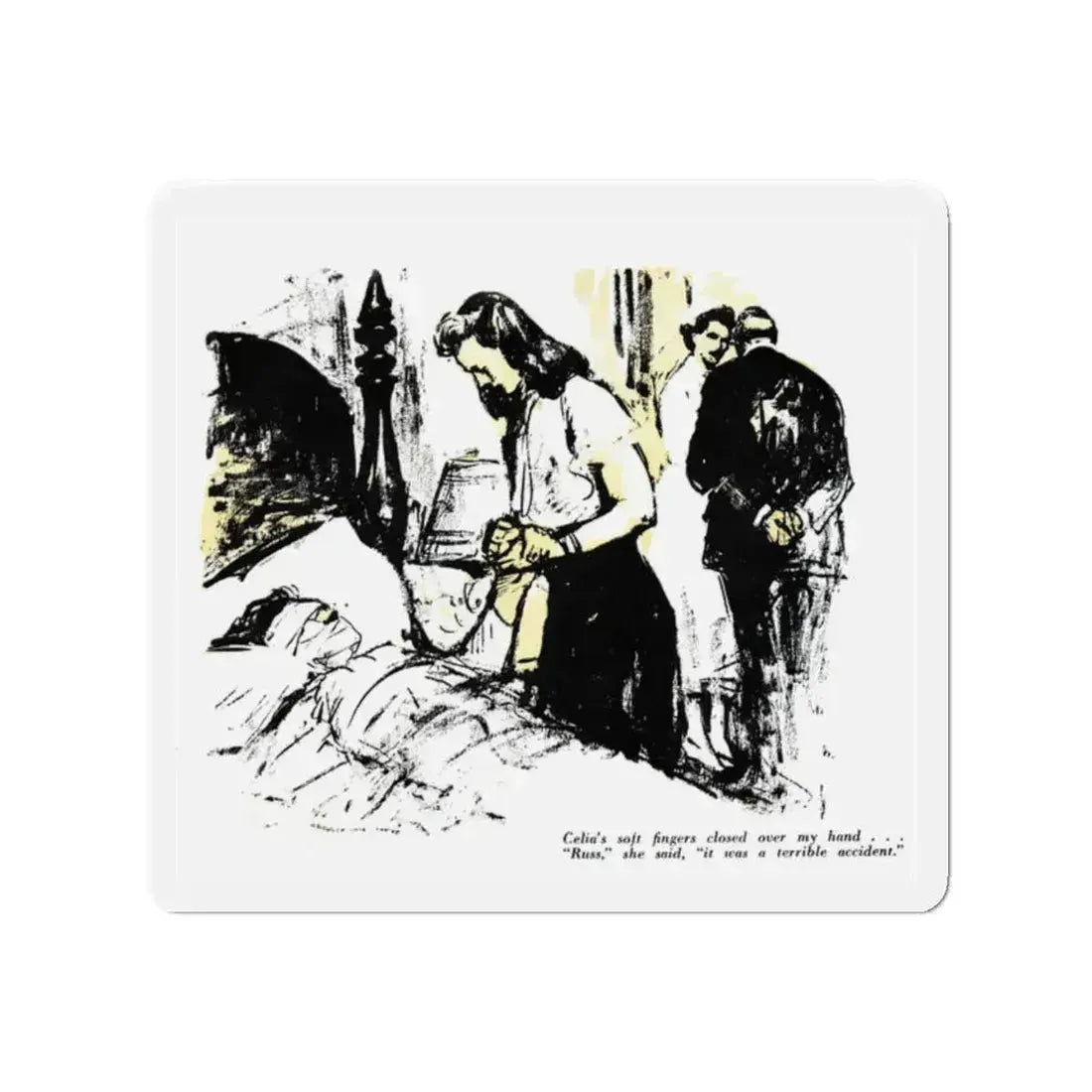 Dark Interlude (2), Blue Book Magazine, August 1949 (Magazine Illustration) Refrigerator Magnet 2 Inch - The Sticker Space