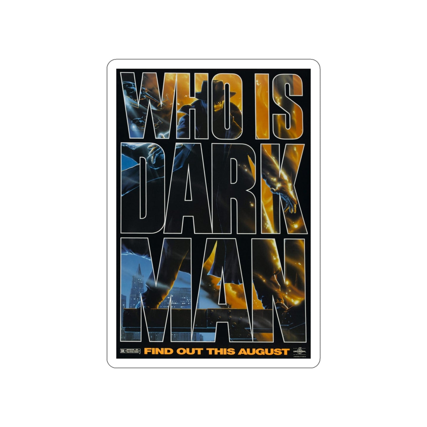 DARKMAN (TEASER 2) 1990 Movie Poster STICKER Vinyl Die-Cut Decal-4 Inch-The Sticker Space