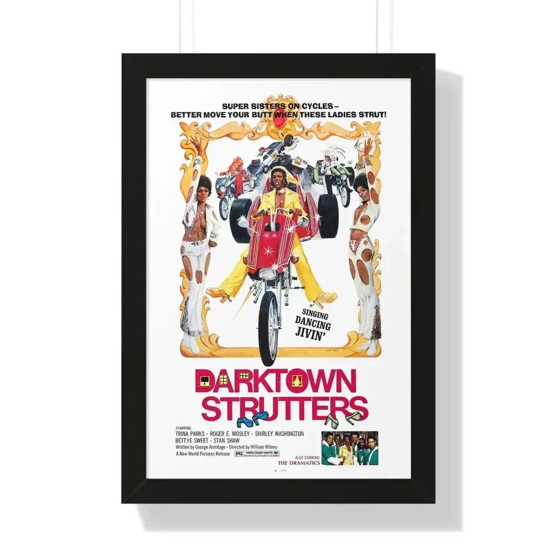 DARKTOWN STRUTTERS 1975 - Framed Movie Poster 16″ x 24″ Black - The Sticker Space