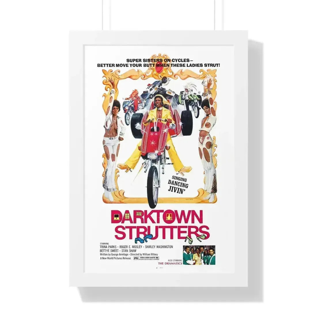 DARKTOWN STRUTTERS 1975 - Framed Movie Poster 16″ x 24″ White - The Sticker Space