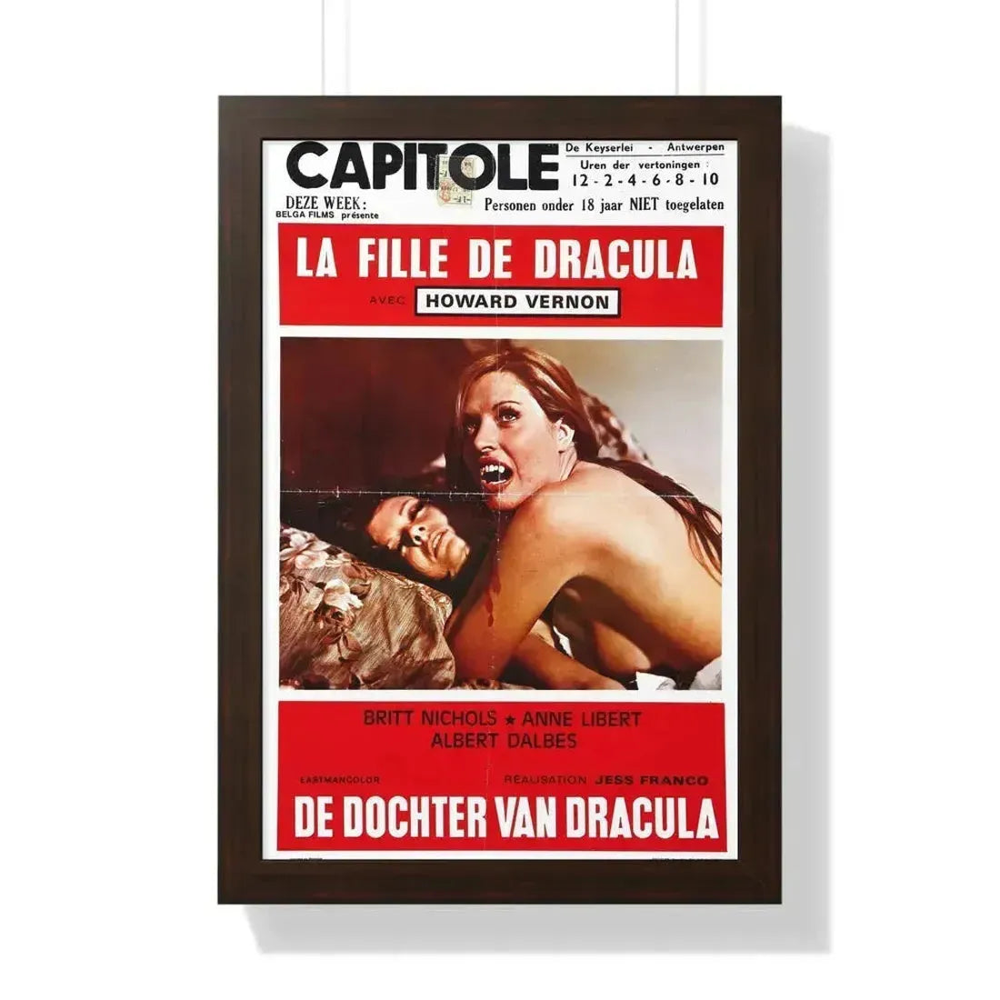 DAUGHTER OF DRACULA (BELGIAN) 1972 - Framed Movie Poster 16″ x 24″ Walnut - The Sticker Space