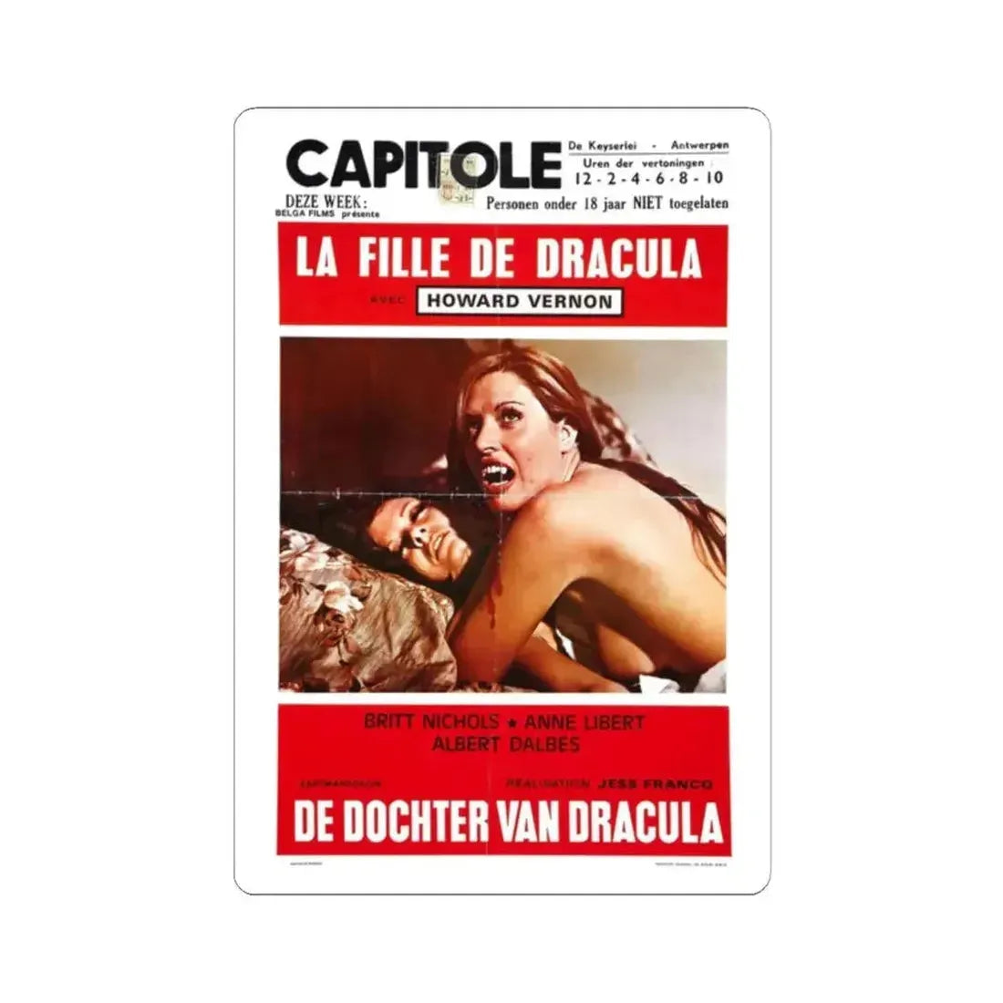 DAUGHTER OF DRACULA (BELGIAN) 1972 Movie Poster - STICKER Vinyl Kiss-Cut Decal 2 Inch White - The Sticker Space