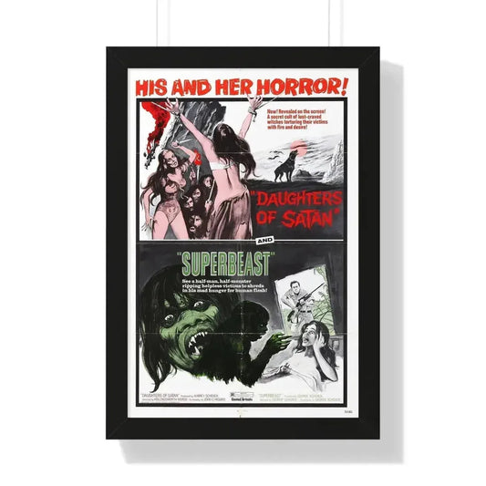 DAUGHTERS OF SATAN + SUPERBEAST (DOUBLE FEATURE) 1972 - Framed Movie Poster 16″ x 24″ Black - The Sticker Space