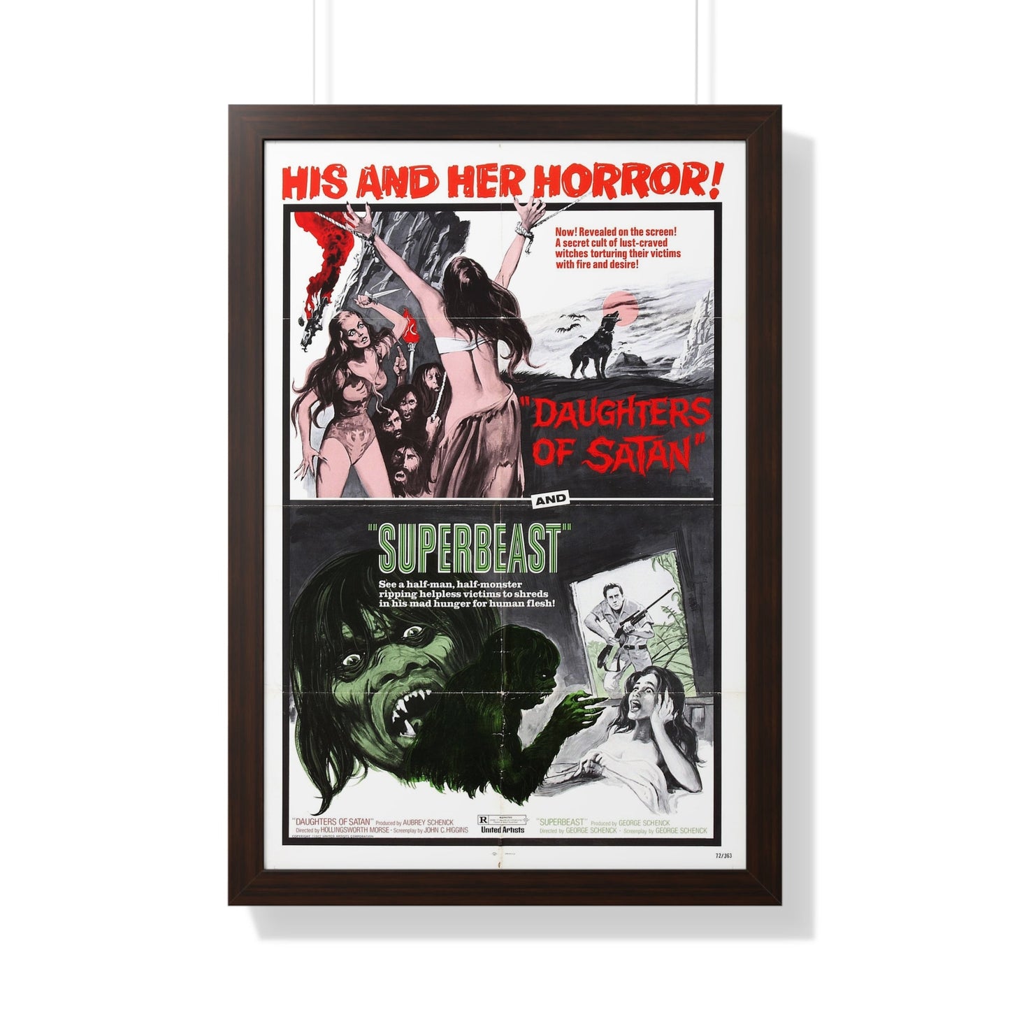 DAUGHTERS OF SATAN + SUPERBEAST (DOUBLE FEATURE) 1972 - Framed Movie Poster-20" x 30"-The Sticker Space