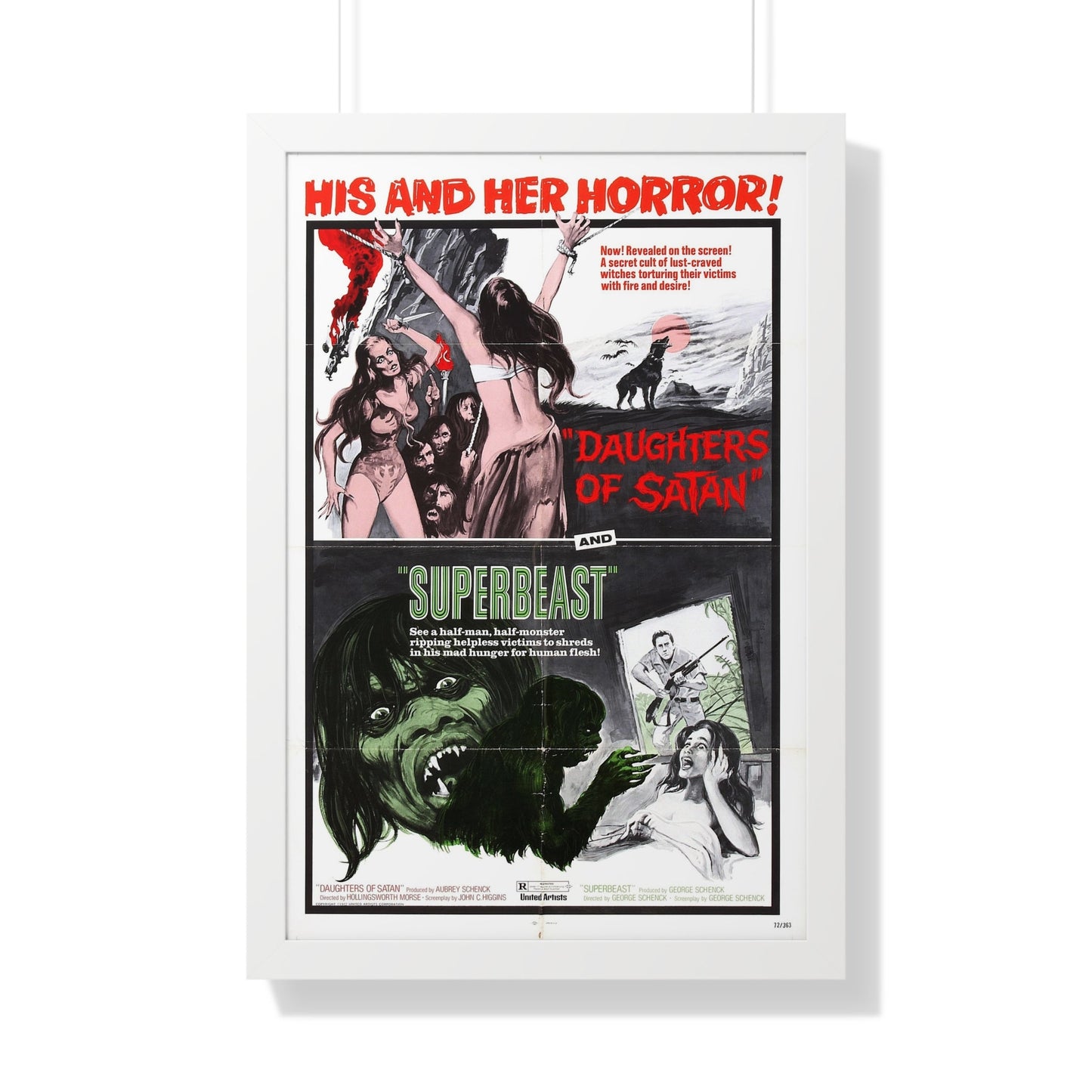 DAUGHTERS OF SATAN + SUPERBEAST (DOUBLE FEATURE) 1972 - Framed Movie Poster-20" x 30"-The Sticker Space