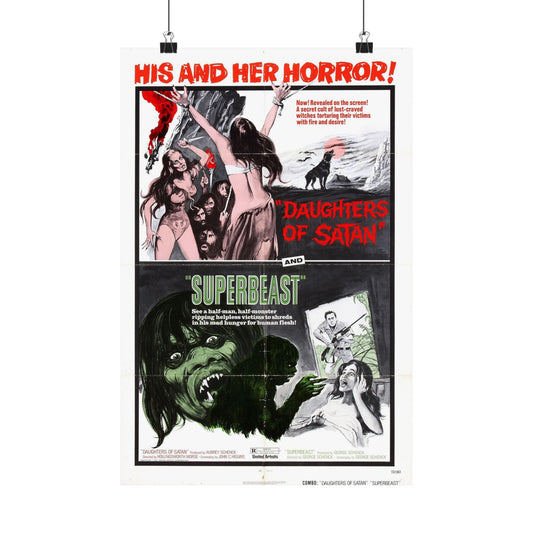 DAUGHTERS OF SATAN + SUPERBEAST (DOUBLE FEATURE) 1972 - Paper Movie Poster-12″ x 18″-The Sticker Space