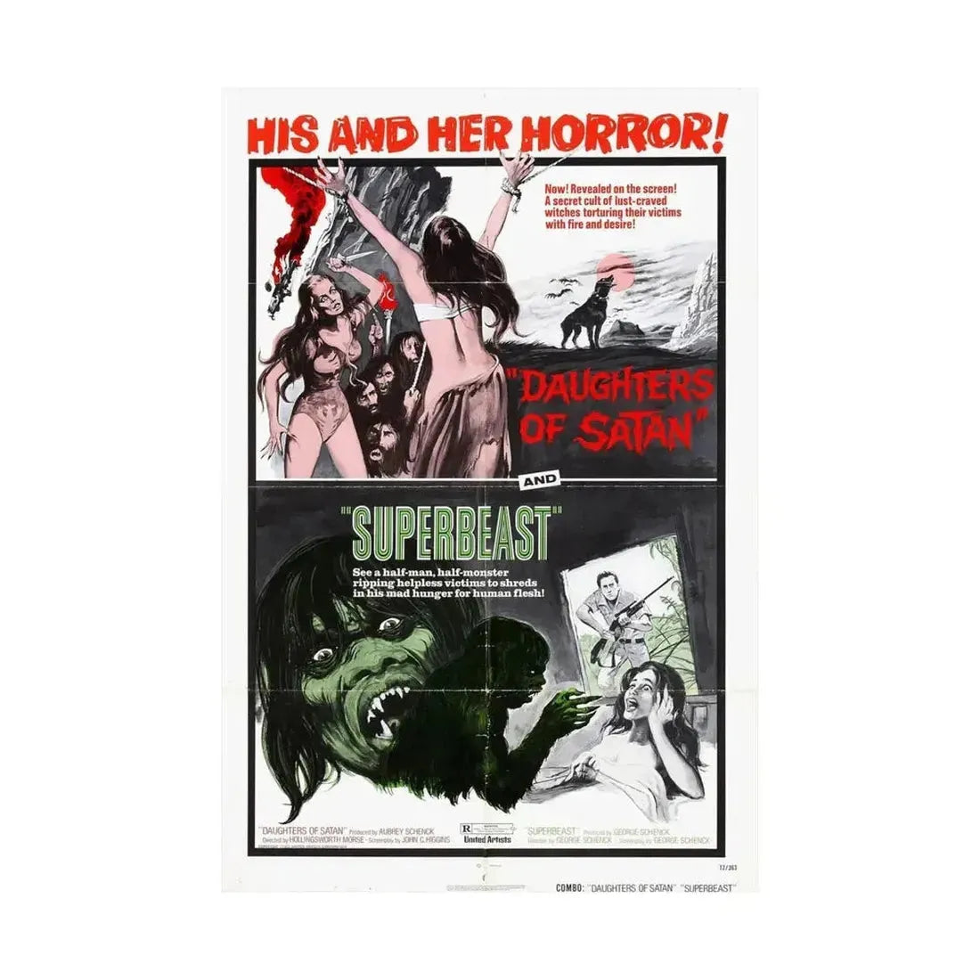 DAUGHTERS OF SATAN + SUPERBEAST (DOUBLE FEATURE) 1972 - Paper Movie Poster - The Sticker Space