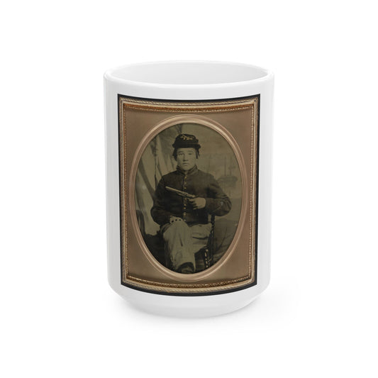 David Potts In Union Cavalry Uniform, With Revolver, In Front Of Painted Background (U.S. Civil War) White Coffee Mug