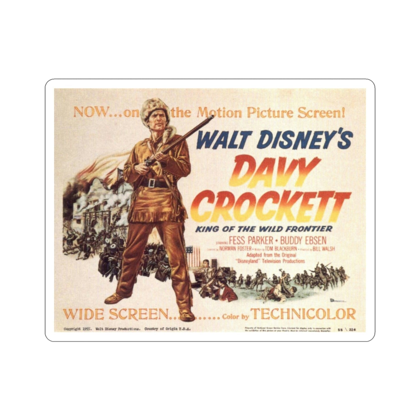 Davy Crockett King of the Wild Frontier 1955 Movie Poster STICKER Vinyl Die-Cut Decal-2 Inch-The Sticker Space