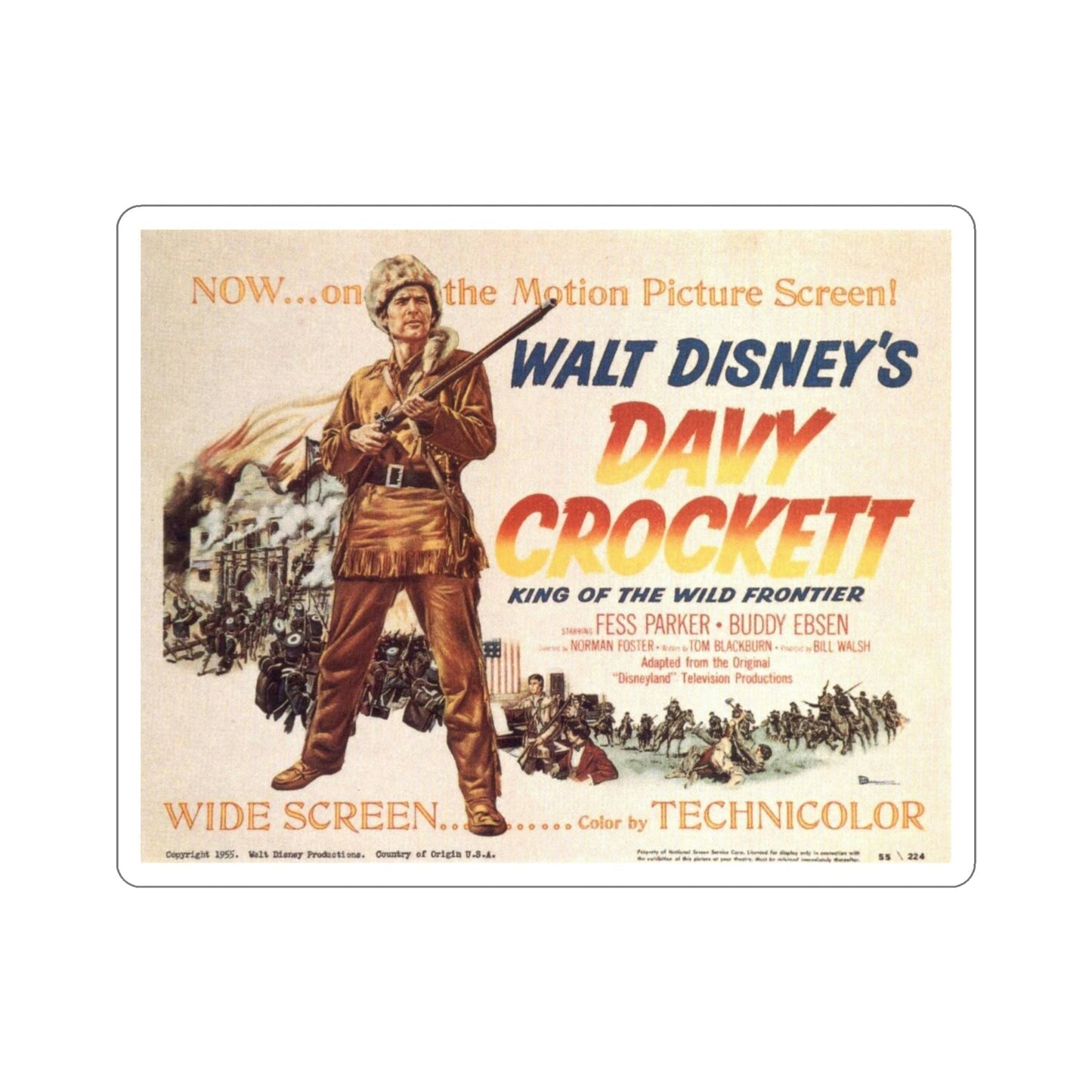 Davy Crockett King of the Wild Frontier 1955 Movie Poster STICKER Vinyl Die-Cut Decal-4 Inch-The Sticker Space