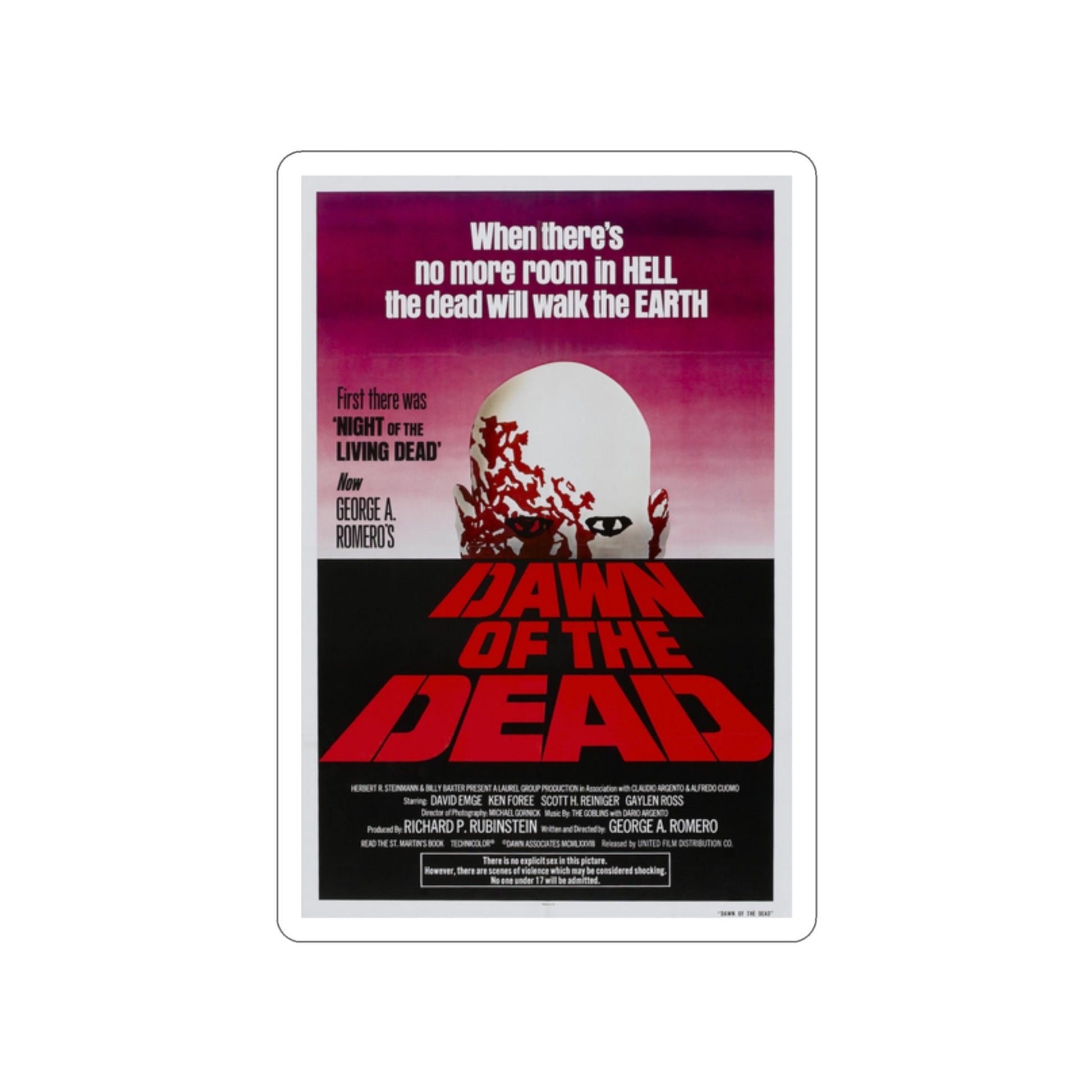 DAWN OF THE DEAD 1978 Movie Poster STICKER Vinyl Die-Cut Decal-2 Inch-The Sticker Space