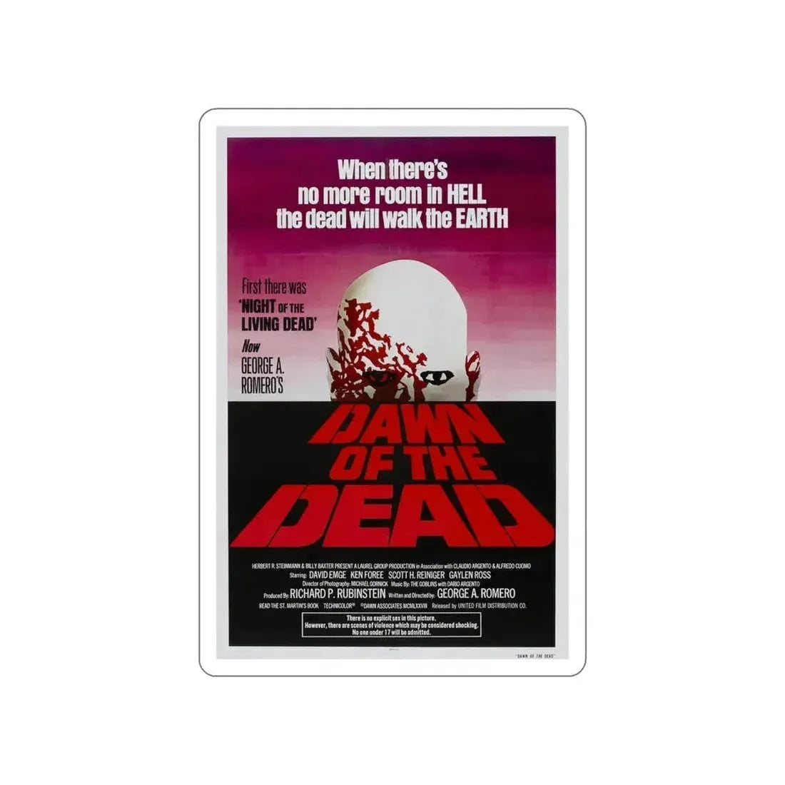 DAWN OF THE DEAD 1978 Movie Poster STICKER Vinyl Die-Cut Decal 6 Inch - The Sticker Space