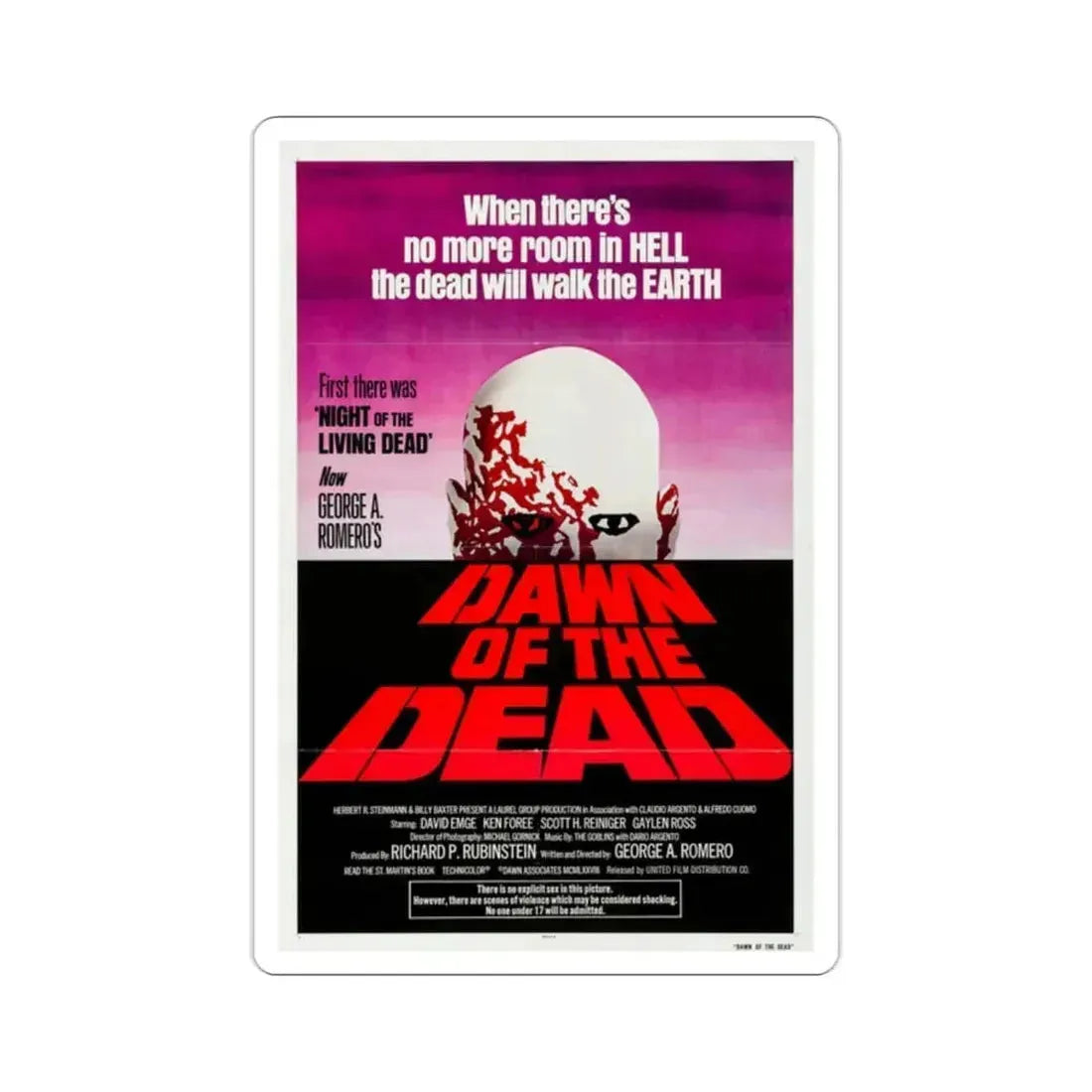 Dawn of the Dead 1979 Movie Poster STICKER Vinyl Die-Cut Decal 2 Inch - The Sticker Space