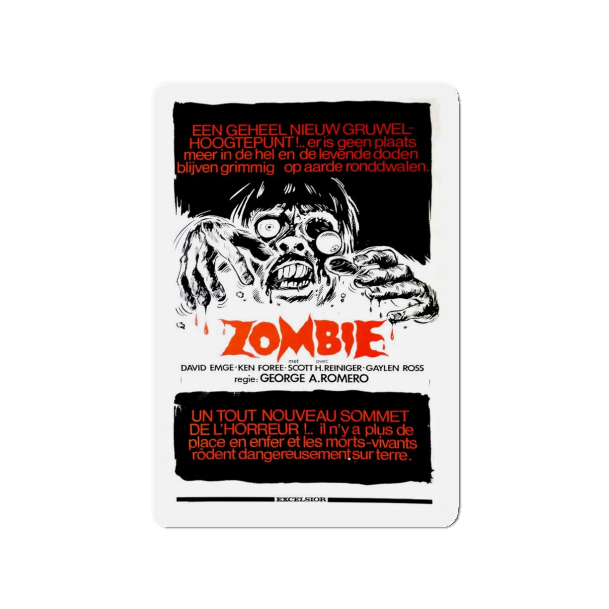 DAWN OF THE DEAD (BELGIAN) 1978 Movie Poster - Die-Cut Magnet-3" x 3"-The Sticker Space