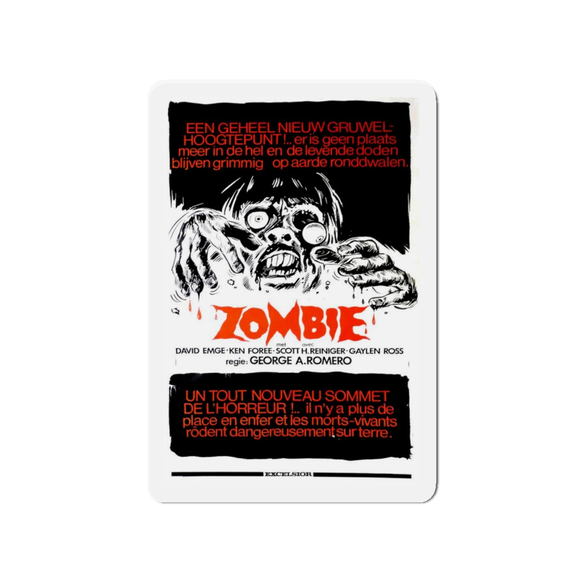 DAWN OF THE DEAD (BELGIAN) 1978 Movie Poster - Die-Cut Magnet-4" x 4"-The Sticker Space