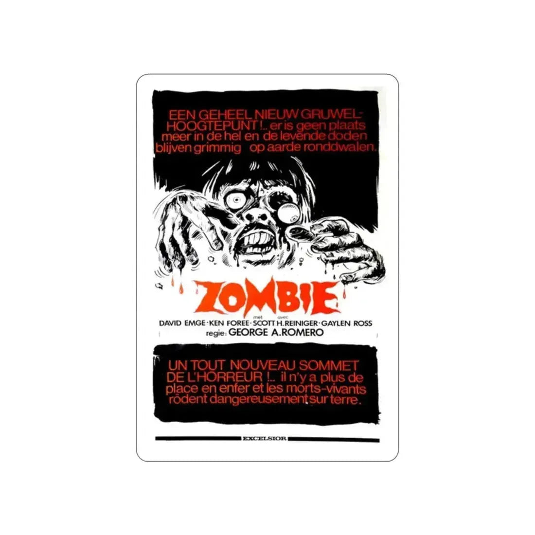 DAWN  OF THE DEAD (BELGIAN) 1978 Movie Poster STICKER Vinyl Die-Cut Decal 2 Inch - The Sticker Space