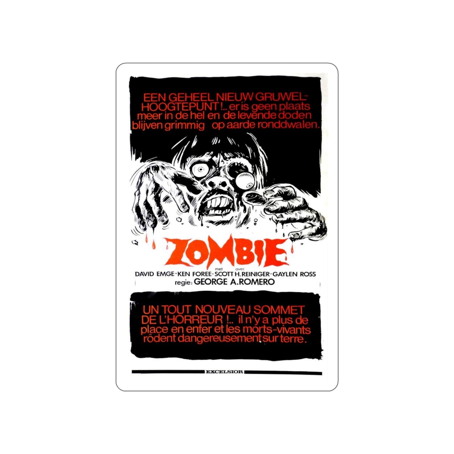 DAWN OF THE DEAD (BELGIAN) 1978 Movie Poster STICKER Vinyl Die-Cut Decal-5 Inch-The Sticker Space