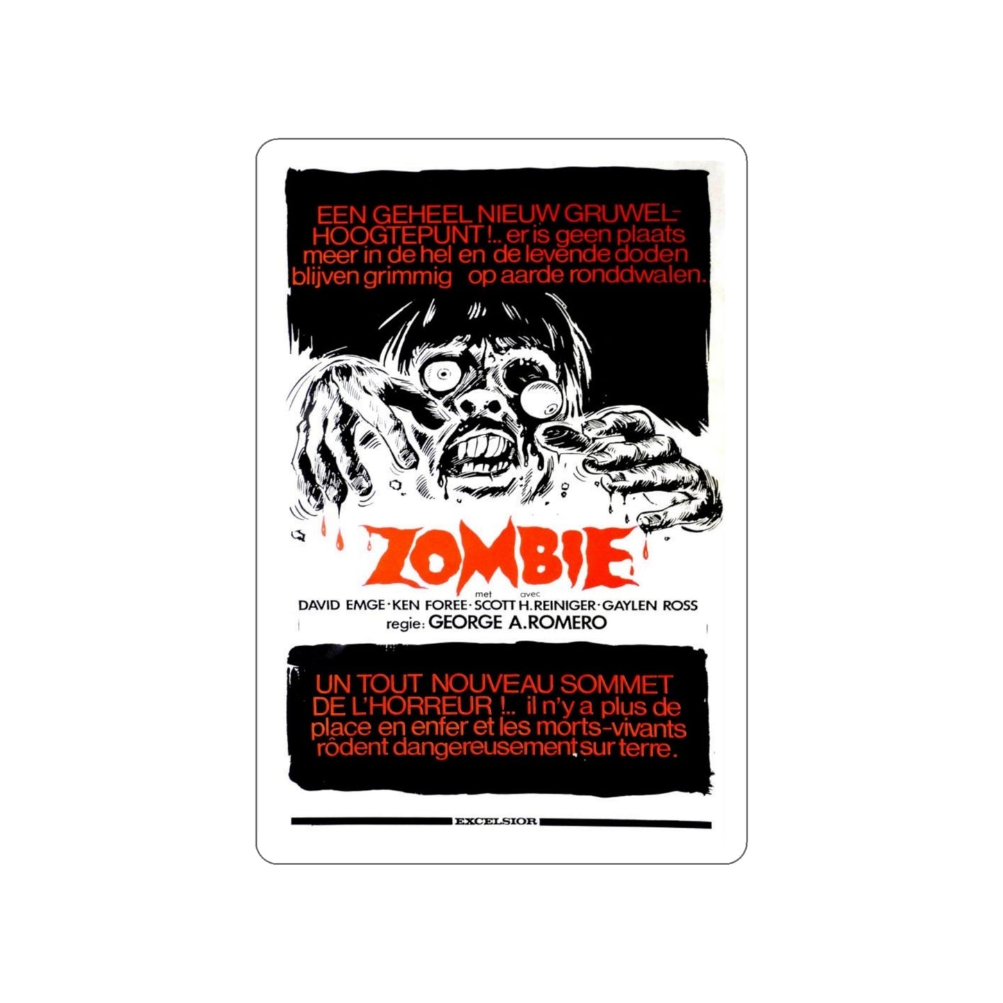 DAWN OF THE DEAD (BELGIAN) 1978 Movie Poster STICKER Vinyl Die-Cut Decal-6 Inch-The Sticker Space