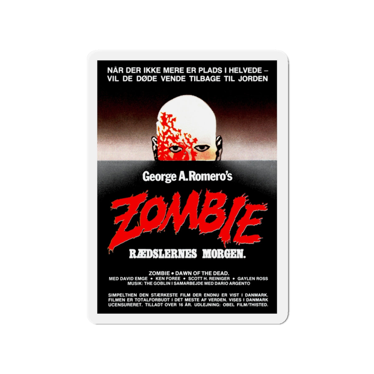 DAWN OF THE DEAD (DANISH) 1978 Movie Poster - Die-Cut Magnet-3" x 3"-The Sticker Space