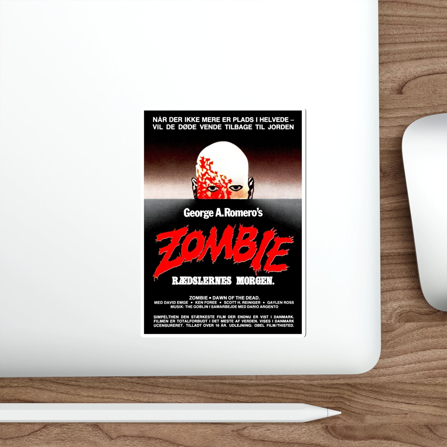 DAWN OF THE DEAD (DANISH) 1978 Movie Poster STICKER Vinyl Die-Cut Decal-The Sticker Space