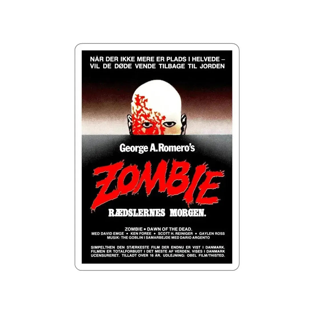 DAWN OF THE DEAD (DANISH) 1978 Movie Poster STICKER Vinyl Die-Cut Decal 6 Inch - The Sticker Space