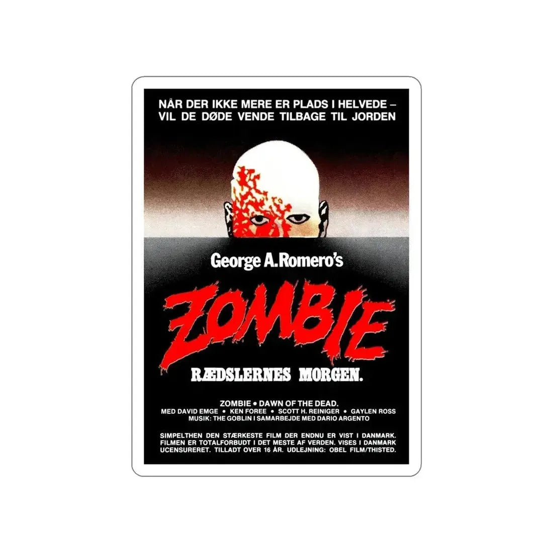 DAWN OF THE DEAD (DANISH) 1978 Movie Poster STICKER Vinyl Die-Cut Decal - The Sticker Space