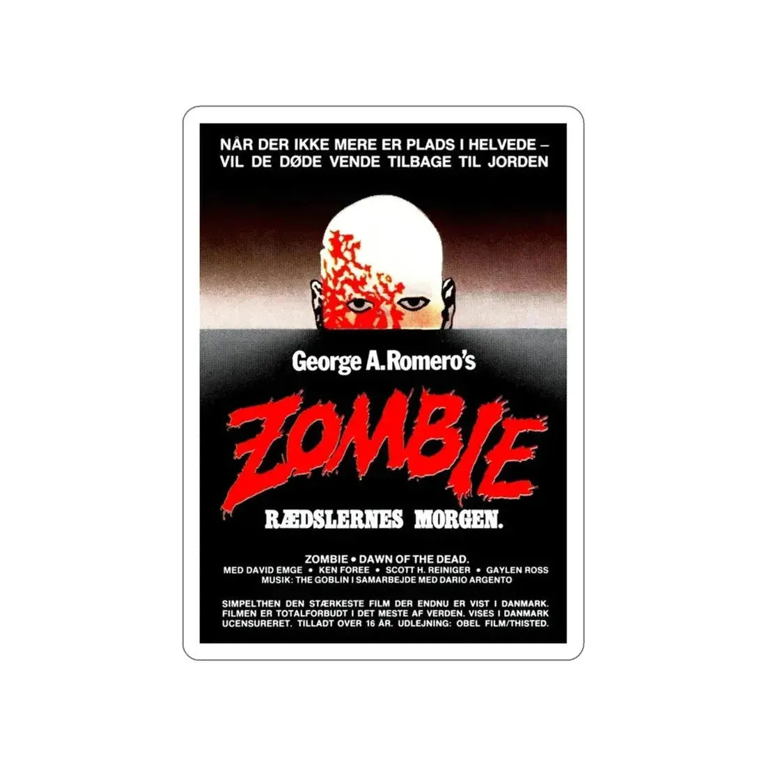 DAWN OF THE DEAD (DANISH) 1978 Movie Poster STICKER Vinyl Die-Cut Decal - The Sticker Space