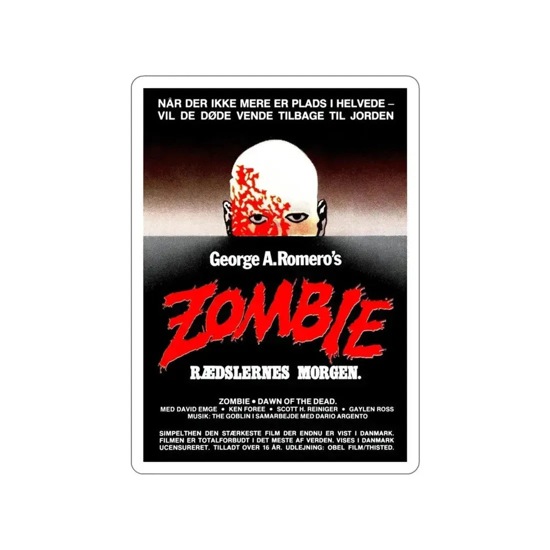 DAWN OF THE DEAD (DANISH) 1978 Movie Poster STICKER Vinyl Die-Cut Decal - The Sticker Space